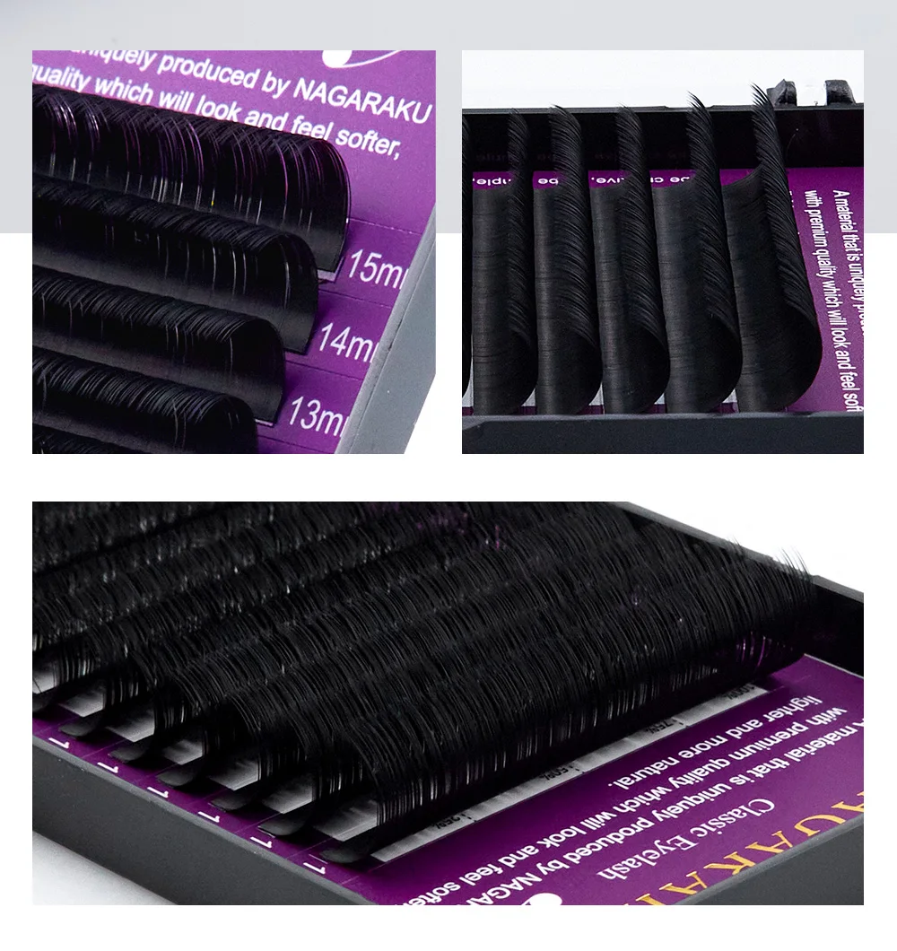 NAGARAKU 16Rows Classic Individual Eyelash Extension Lashes Matte Black Professional Soft Natural