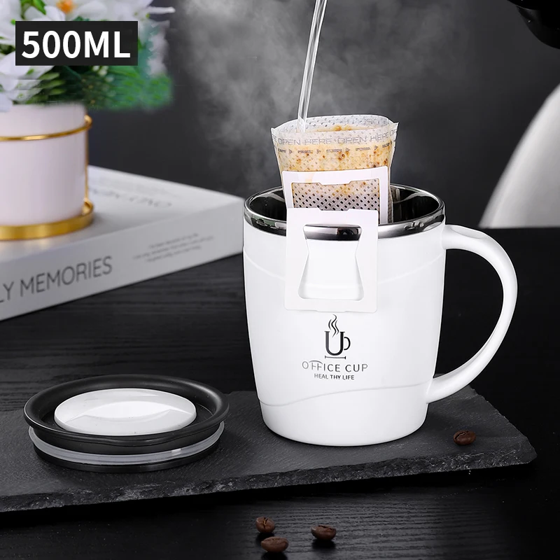 Stainless Steel Coffee Cup Mug With Lid Insulated Double Wall Tumbler With Handle Heat-resistant Drinkware