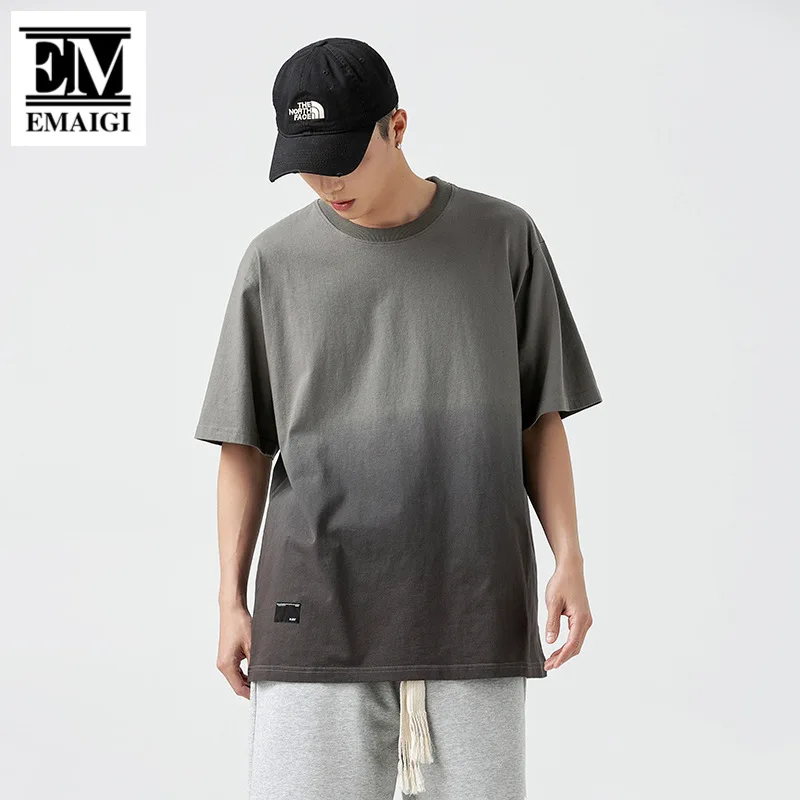 

Men Summer Gradient Short Sleeve Loose Casual Streetwear Fashion Cotton T-shirt Male Women Tee Shirt Couple Tshirts