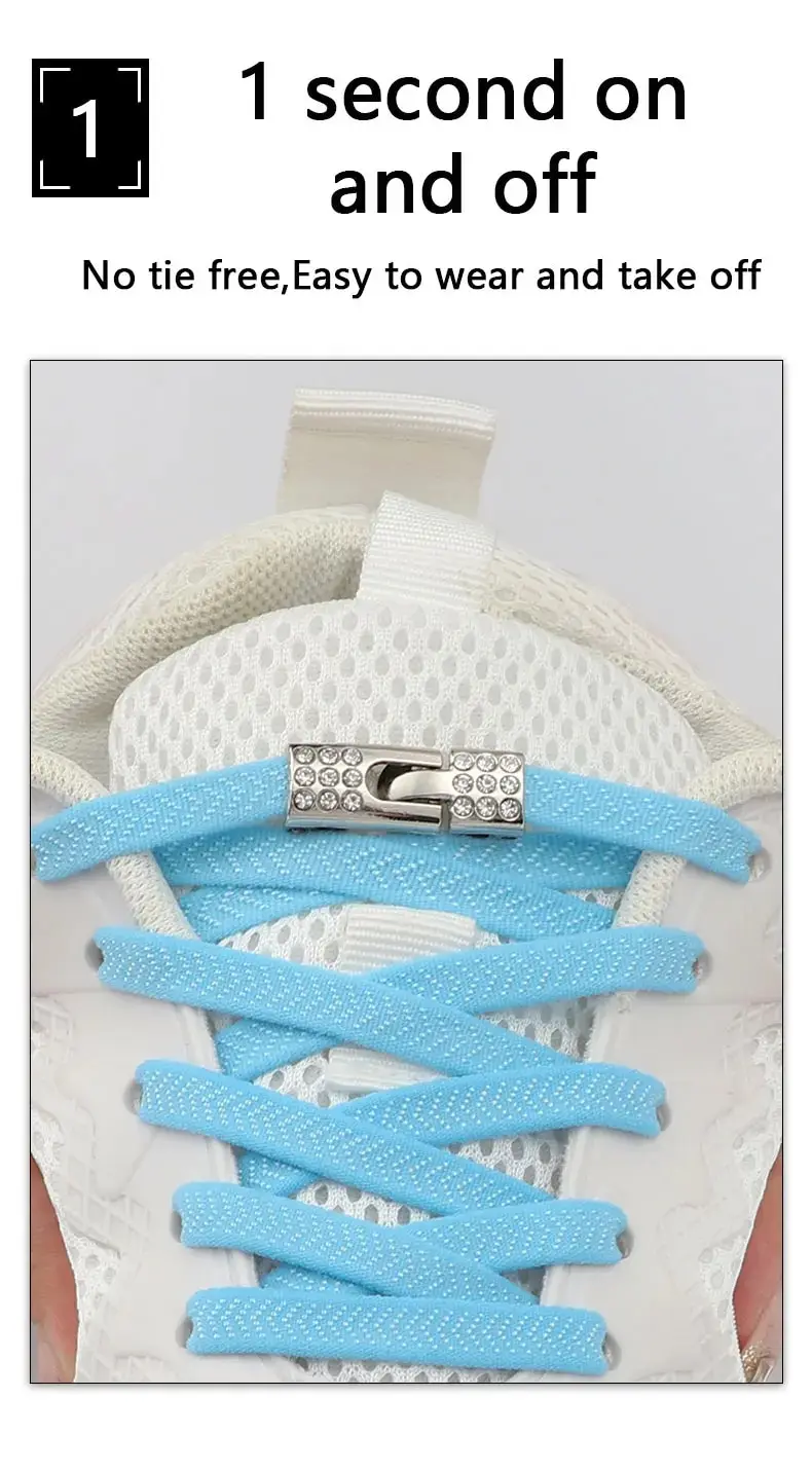 Elastische Schnürsenkel für Sneakers, Diamant-Kreuzschlösser, Schnürsenkel ohne Krawatten, für Kinder und Erwachsene, 8 mm Breite, keine Krawatte, Schnürsenkel, Gummibänder, Schnürsenkel – Detail 5