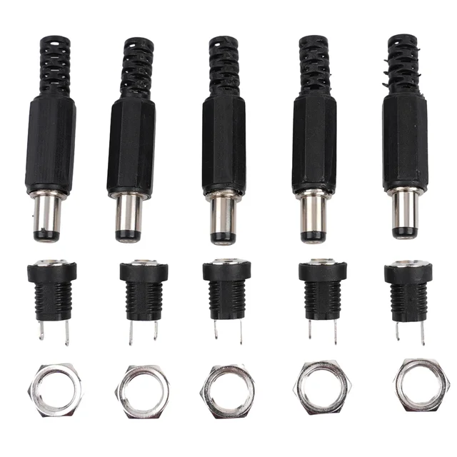 5 Par De Conector Macho Hembra De Alimentación CC DC022 Enchuf Macho De Plástico 5,5x2,1mm Conector Hembra De Montaje En Panel DC-022 12V 3A - AliExprs