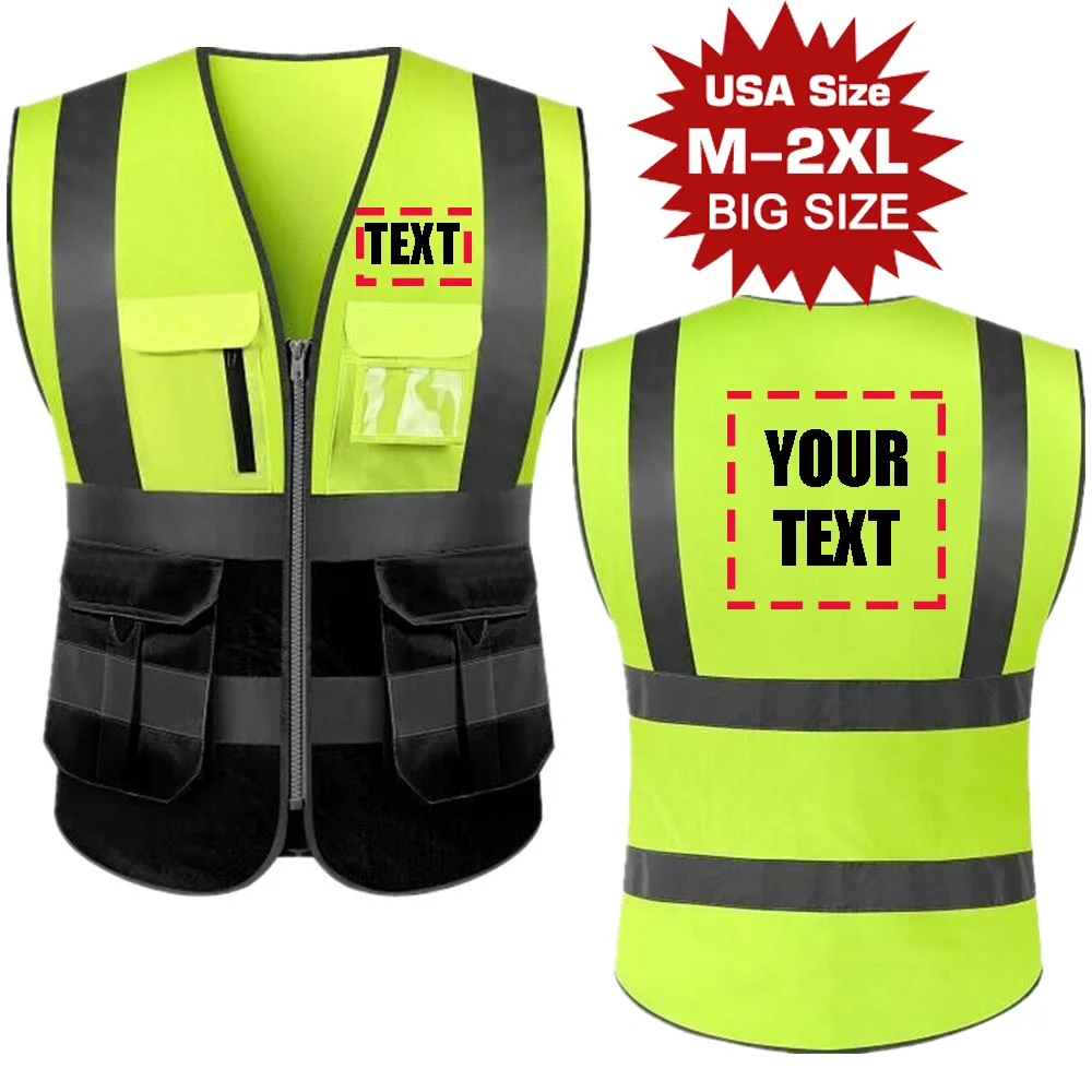 

Customized Your Text Logo Reflective motocycle Safety Vest Hi Visibility Construction Work Uniform Security ANSI Class 2