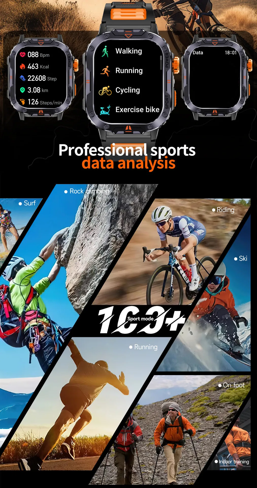 Montre connectée NX20 avec grand écran 2 pouces, lecture de musique locale, lampe torche, Bluetooth, appels IA et commande vocale, idéale pour les hommes et les activités de plein air._voghion.com