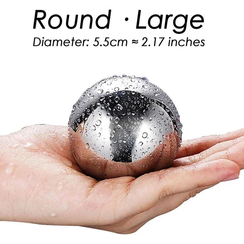 Large Whiskey Stones Round Stainless Steel Ice Ball Reusable Drink Cooler for Beer Wine Coffee Food Grade Bar Accessories 2pcs