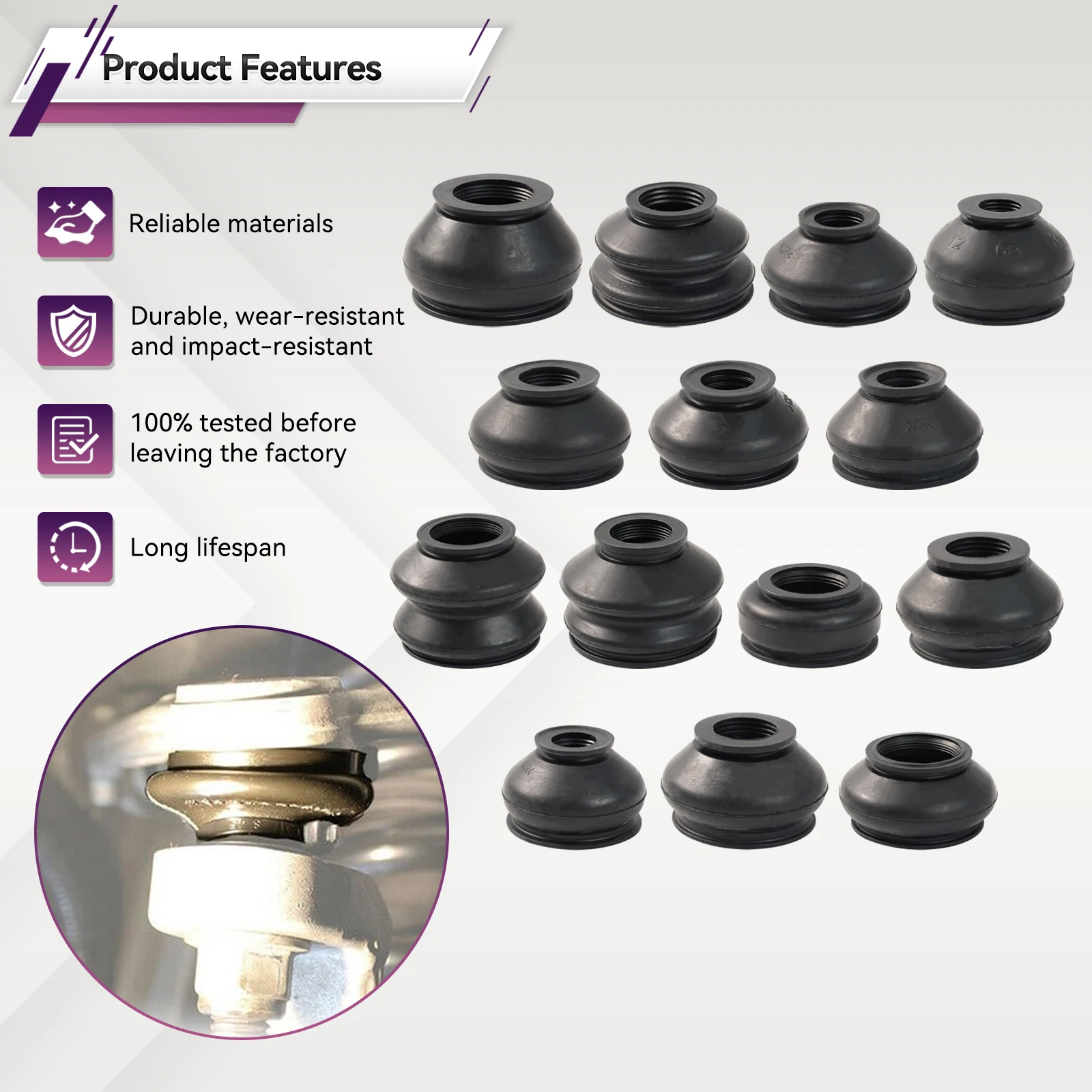 Car Accessories Dust Boot Covers Suspension Steering Ball Joint Boot Cap Track Tie Rod Linkage Kit End Set 14x Car Suspension Parts