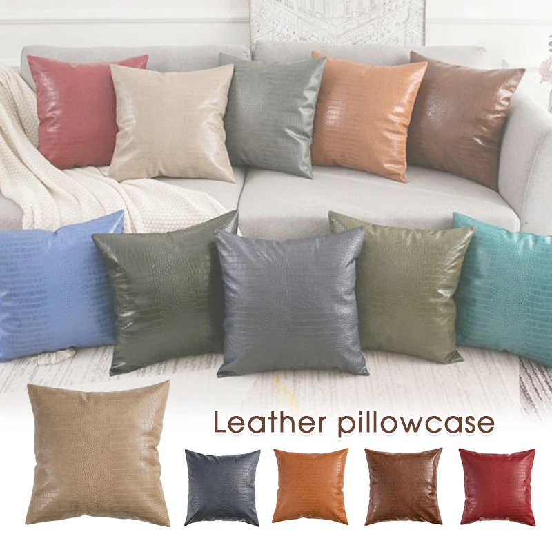 

Throw Pillow Covers Cases for Couch Sofa Home Decoration Solid Dyed Crocodile Pu Faux Leather Both Sides Cushion Cover 18X18 In