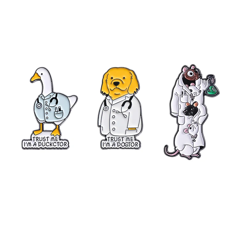 Lustige Maus Chemie Wissenschaftler Emaille Pins Cartoon Ente Hund Arzt Broschen Kleidung Revers Abzeichen Tier Zubehör Schmuck Geschenk – Detail 9