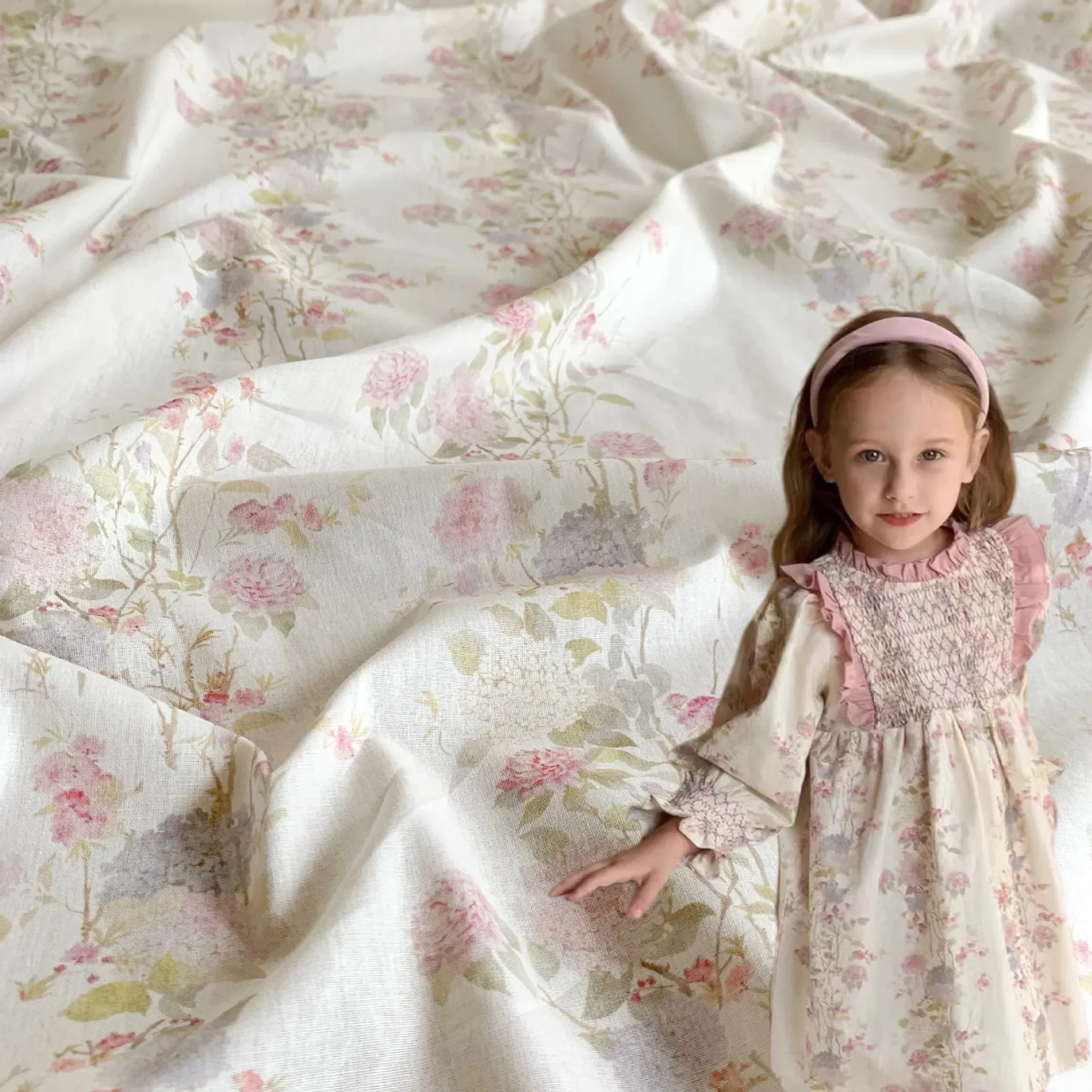 Pure Cotton Digital Print Fabric Cute Pink Striped Floral Korean Style Children's And Women's Dresses Clothing Accessories