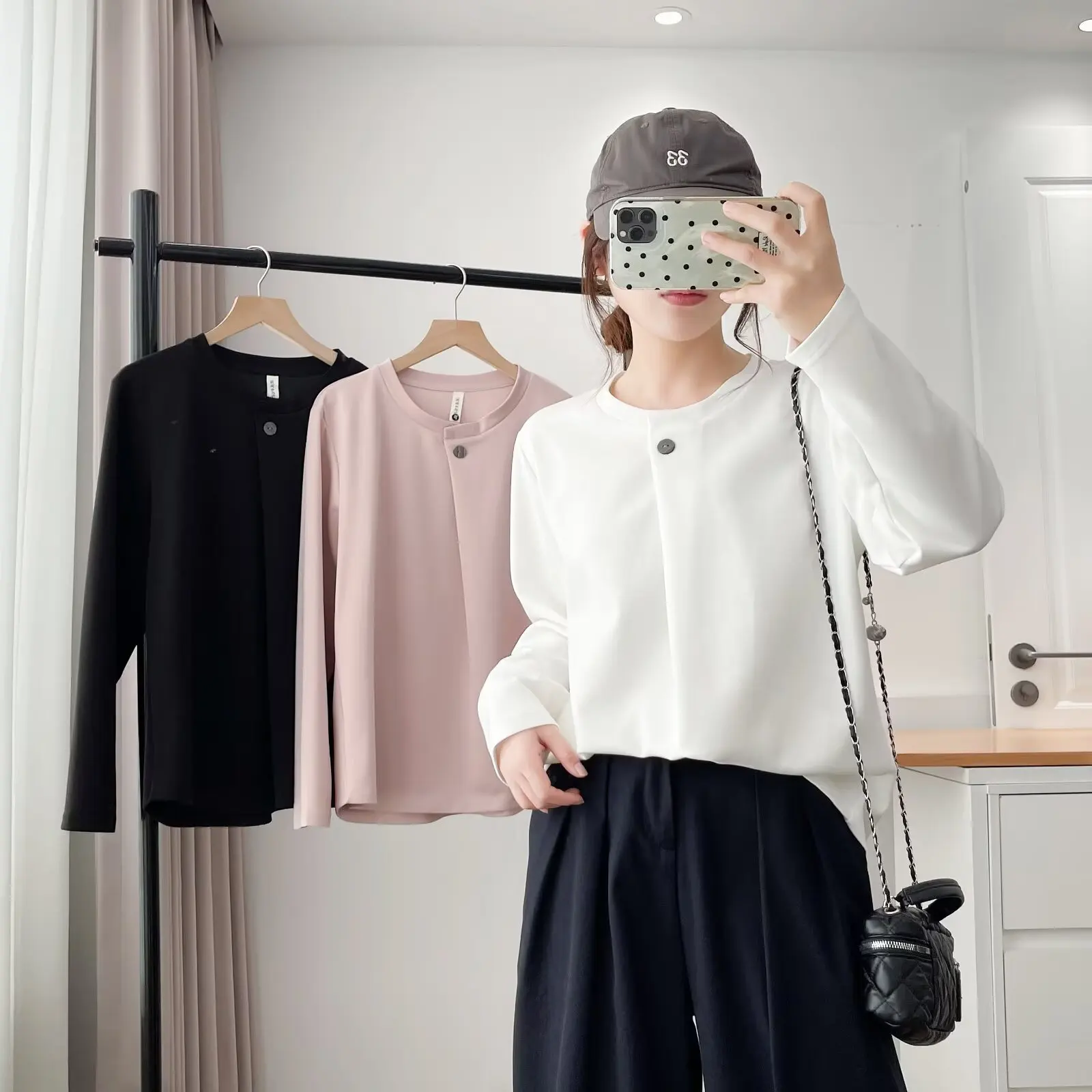 Fashion Plus Size Women's T-Shirt Autumn New One Button Long Sleeve Casual Tops 2563