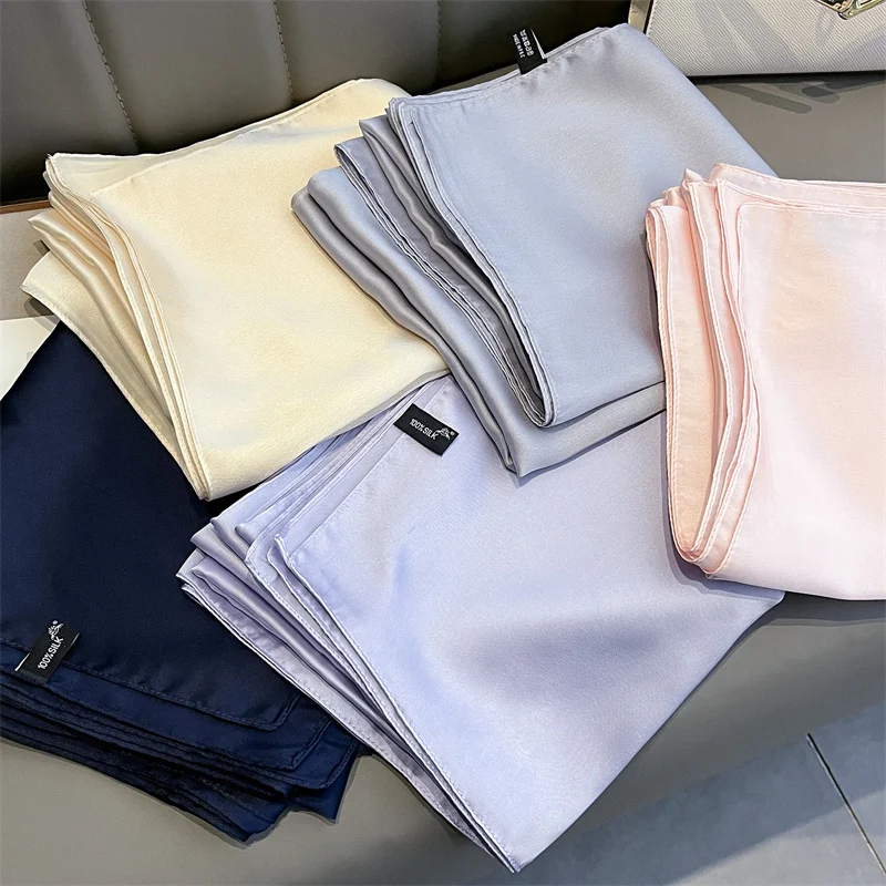 90*180cm Fashion Luxury Silk Scarf Women Solid Color Soft Smooth Scarves Head Wrap Hijab Outdoors Muffler Long Shawl Beach Towel 2