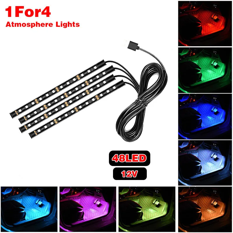 Car Interior Led Light Bar 4 in 1 Backlight Ambient Mood Foot Light