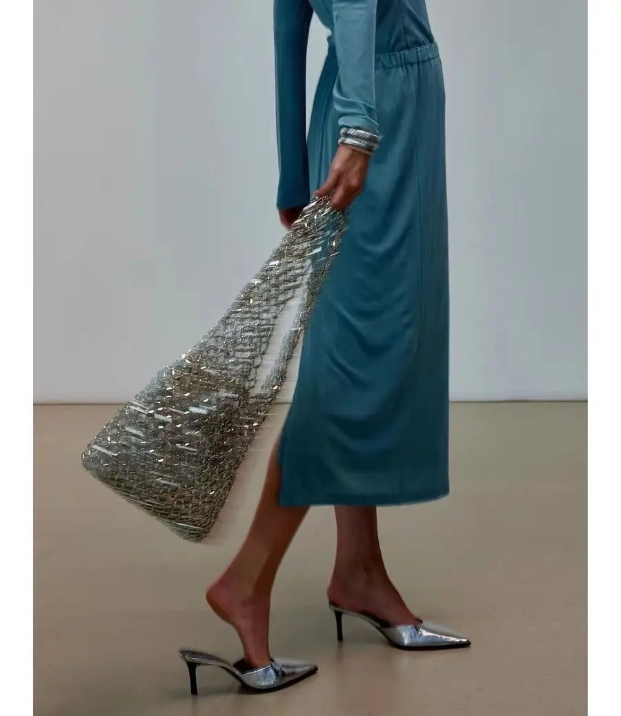 Luxury Designer Women's Trend Hand Woven Hollow Metal Tote Bag Clutch Female Travel Holiday Shoulder Bag Handbag