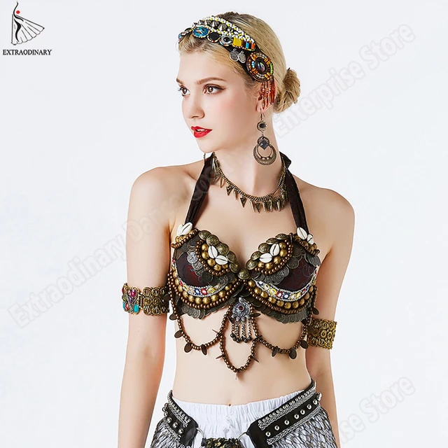MHRCJ Tribal Belly Dance Push Up Beaded Bra Vintage Gypsy Bra Bronze Coins  Belly Dance Tops (Color : Retro, Size : S code) : : Fashion