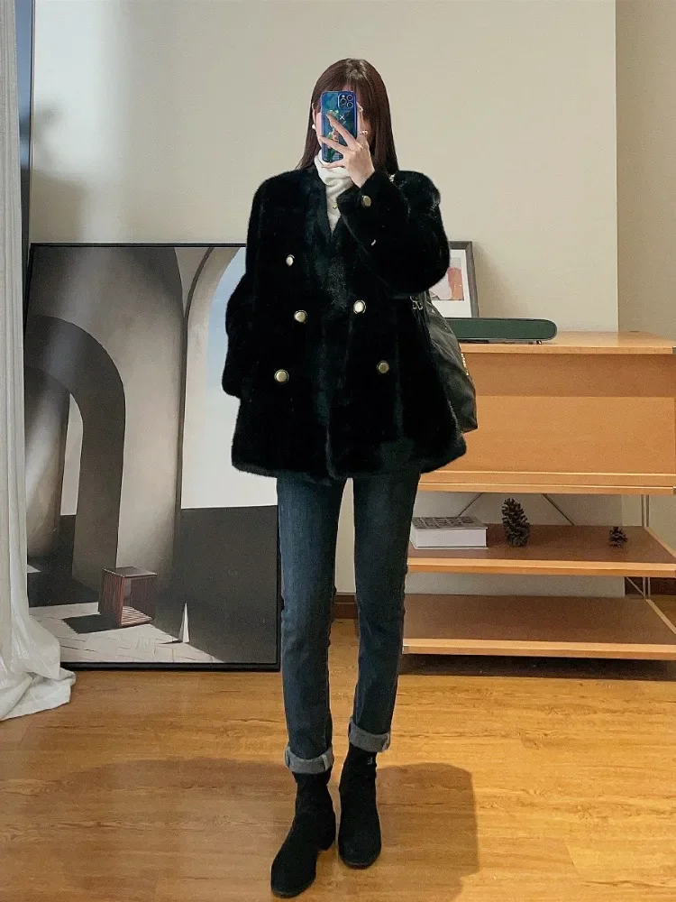 Women\'s Trench Coat 2023 New Autumn and Winter Fur Coat Gold Mink Velvet Mid-length Composite Mink Fur  Coat Women\'s