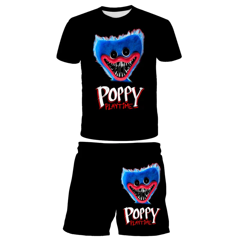 New Video Game Poppy Playtime T-Shirt + Pants 2 Pcs Suit Cartoon Children Clothing Sets Kids Boys Sports Suit Huggy Wuggy Shorts newborn baby clothes set girl