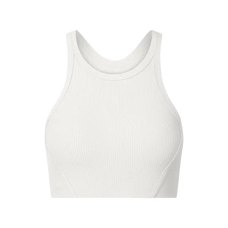 Vertical ribbed bra with chest cushion, high neck, elastic and skin friendly sports bra high-strength shock-absorbing sports