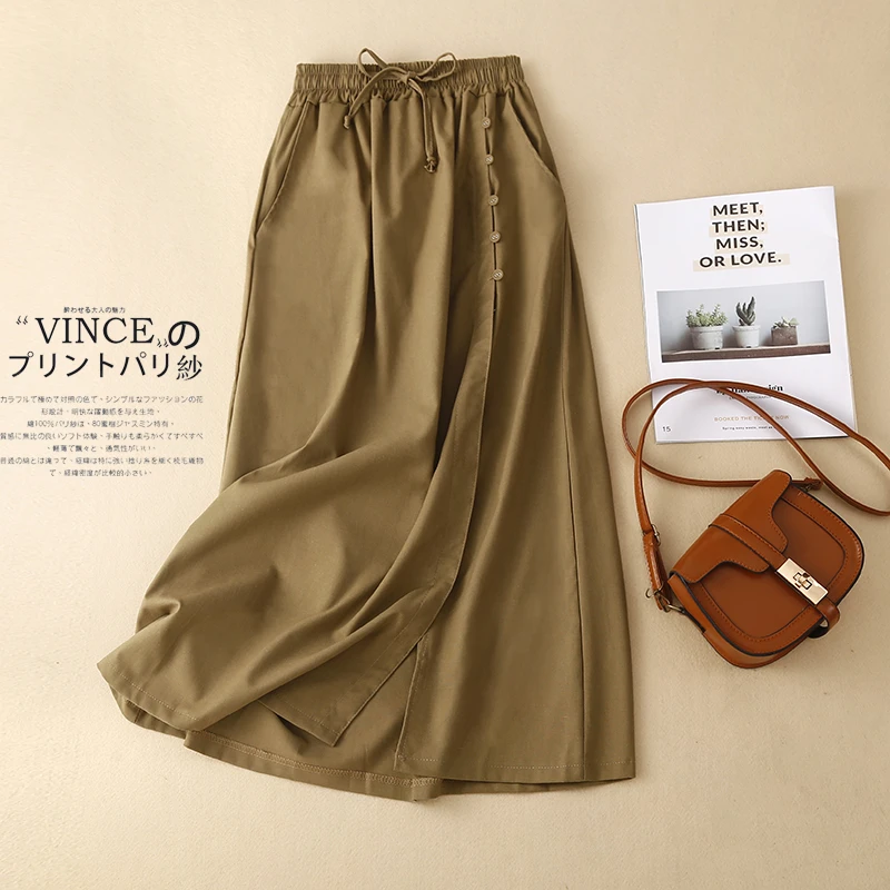 

Limiguyue Summer Vintage Skirts Women Midi Large Size A Line Skirt Sweet Lace-up Cotton High Waist Beach Skirts Arts Style J317