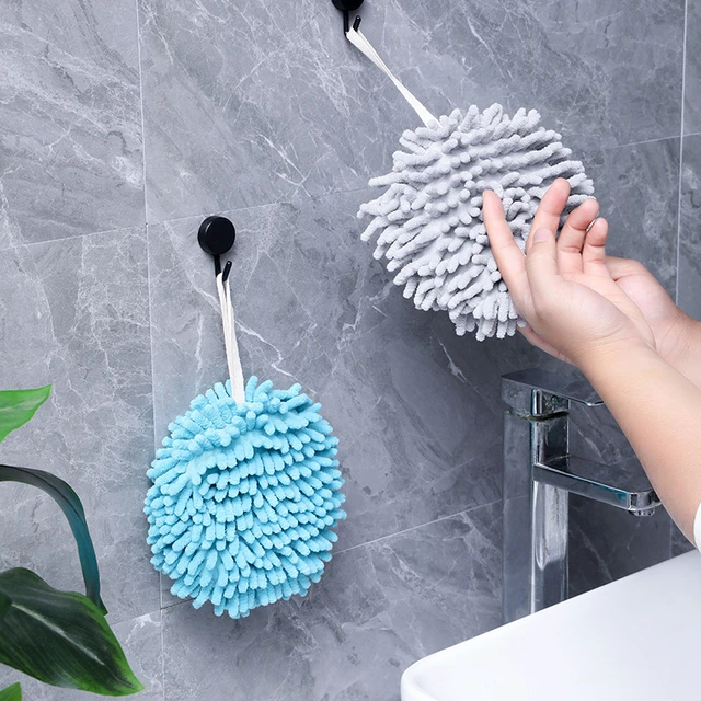 Chenille Hand Towels Microfiber Towels Kitchen Bathroom Hand Towel Ball  with Hanging Loops Quick Dry Soft Absorbent