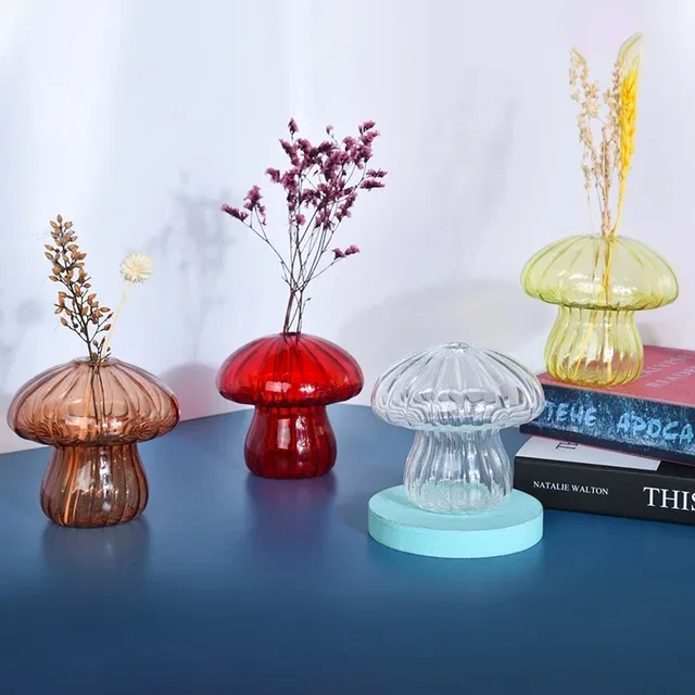 Cute Cute Mushroom Glass Vase Plant Hydroponic Terrarium Glass Crafts Art Plant Hydroponic Table Vase DIY Aromatherapy Bottle