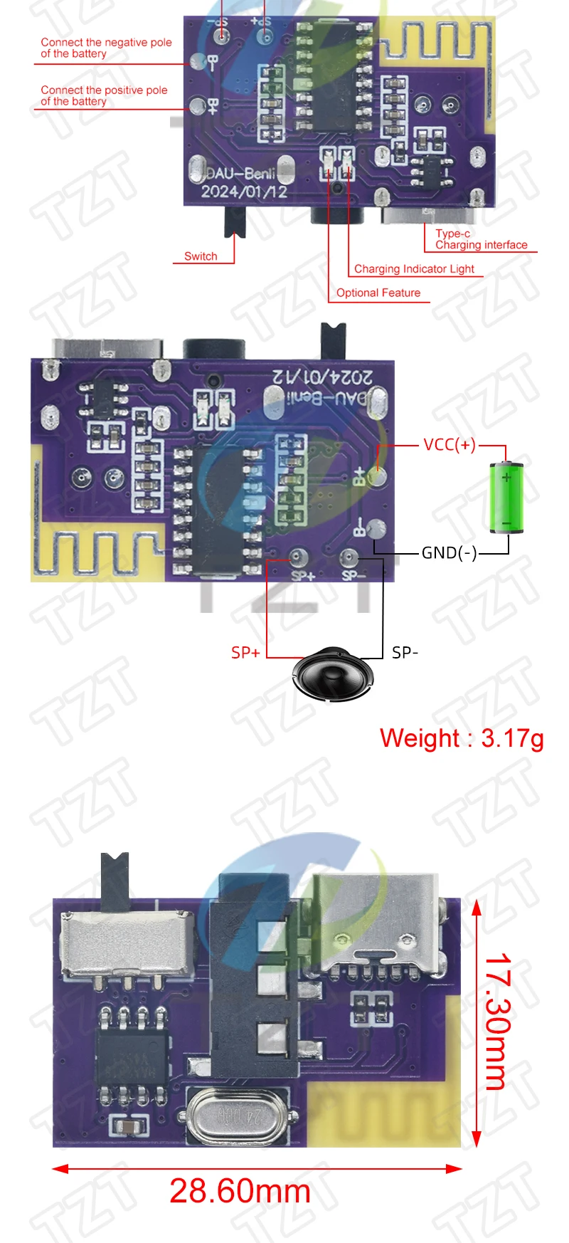 DC 3,5 V-5 V 5 W Bluetooth-5,4 Verstärker MP3 Player Modul TWS 3,5 mm AUX Empfänger DIY Lautsprecher – Detail 2