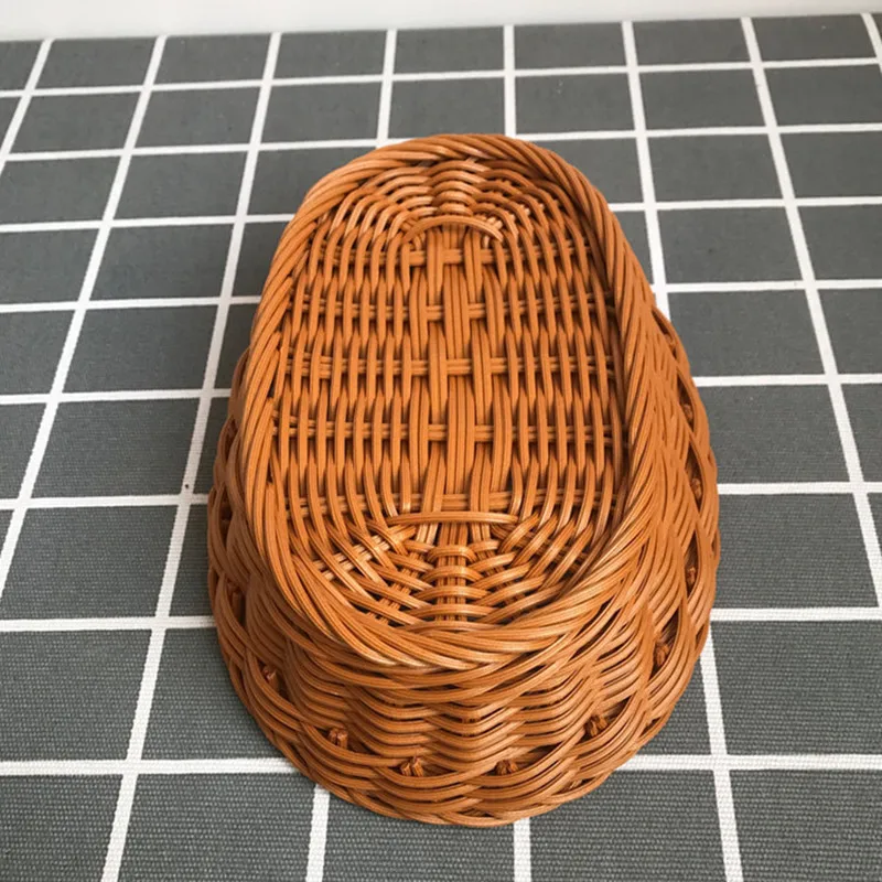 Oval Rattan Woven Storage Basket Bread Fruit Food Storage Tray Knife And Fork Baskets Breakfast Display Box Home Decoration