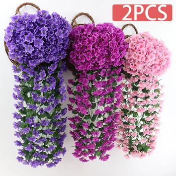 2PCS Artificial Violet Hanging Flower Vines Plastic Fake Flowers Wall Decor Plants Garland for Wedding Home Garden Decoration 1