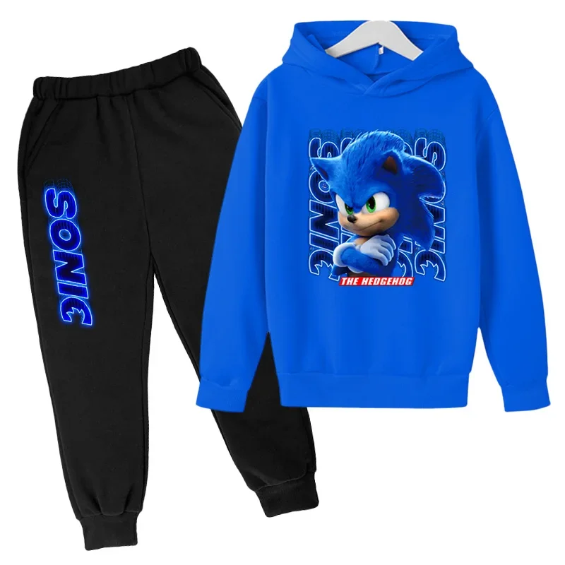 thumbnail image 1 of Conjuntos de ropa para bebés y niñas de Sonic, sudaderas con capucha y pantalones de Sonic, conjunto de 2 piezas, traje de cumpleaños de 4 a 14 años, chándales para niños, 1 of 5
