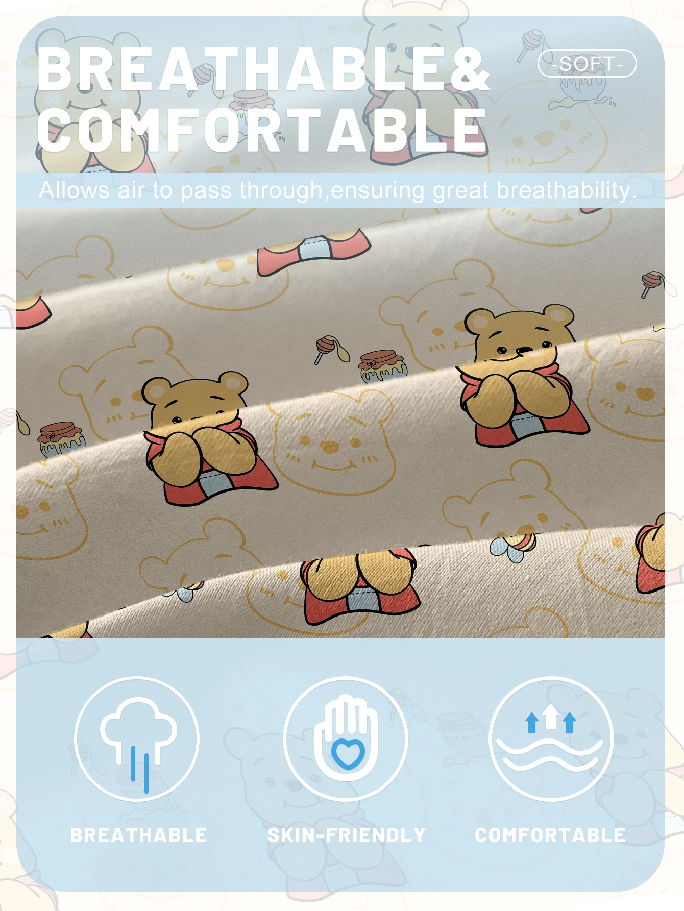 1 Cartoon Cute animal bear Printed Matte Fitted Sheet, Bedroom Printed Bed Cover, Bedding (Excluding Pillowcases) 5