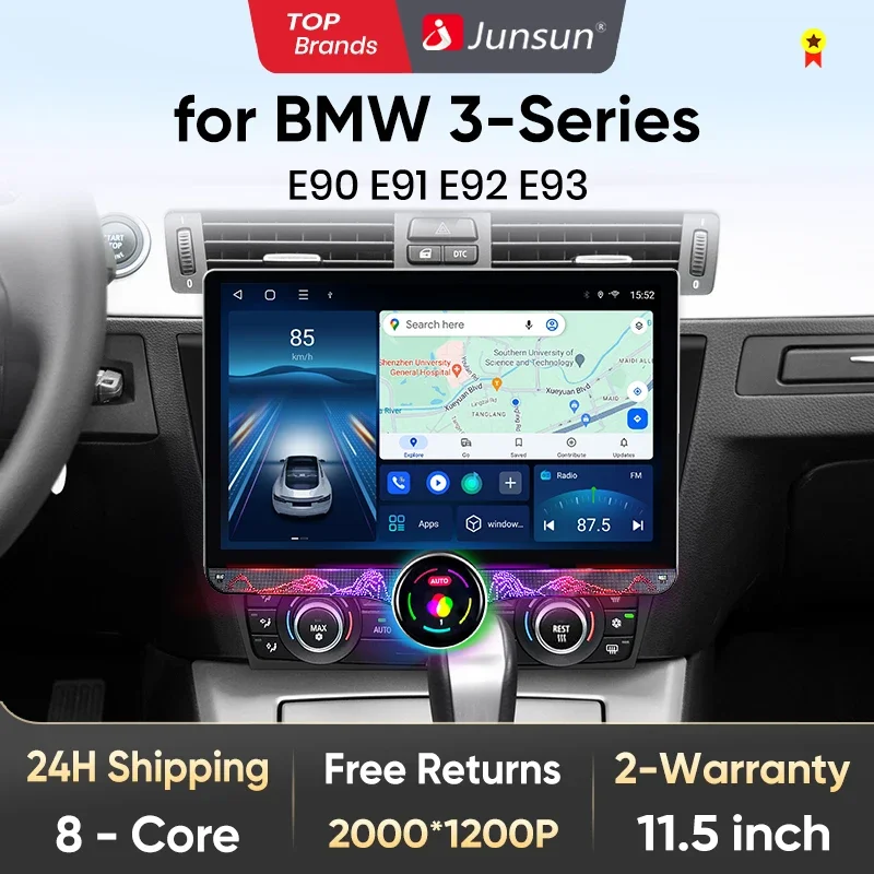 Junsun 11.5" QLED 2K Wireless CarPlay for Apple Car Radio Android 13 Auto For BMW 3-Series E90 E91 E92 E93 Multimedia Stereo 4G