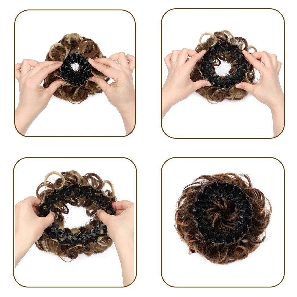Synthetic Messy Bun Hairpiece Claw Clip-in Hair Extension Stretchable Short Curly Easy to Wear Hair Accessories for Women