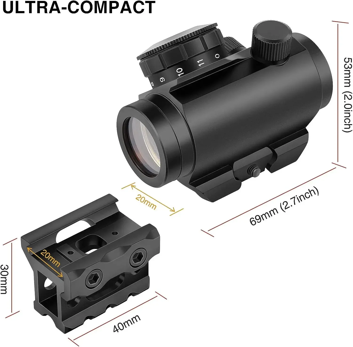 Red Dot Sight 2MOA Red Dot Sight 1x20mm Reflex Sight Waterproof & Shockproof & Fog-Proof Red Dot Scope with 1 inch Riser Mount