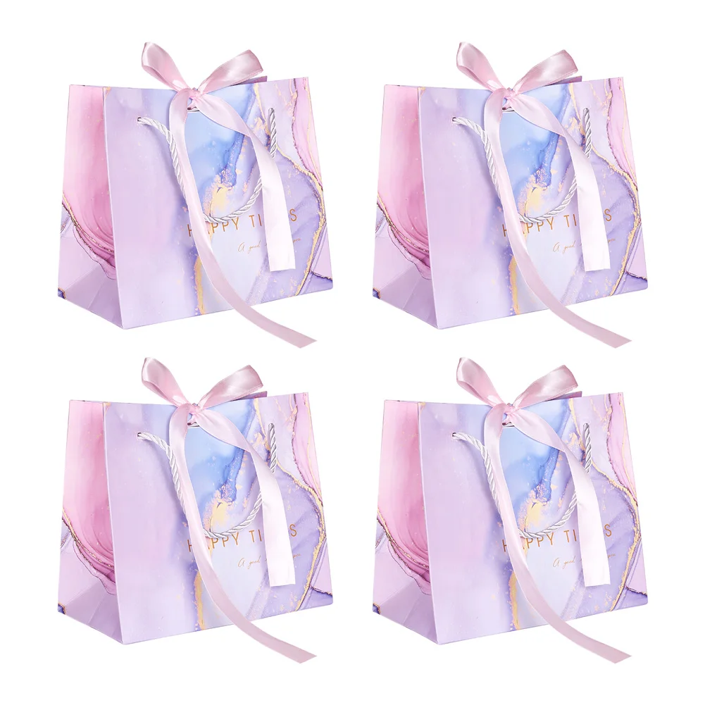 10-15Pcs Paper Hand Bags With Nylon Handle & Ribbon For Birthday Party Gift Packaging Shopping Storage Pouches 16x18x0.7cm 10pcs high quality kraft paper pouches gift bag with nylon thread handle fashionable party clothes shoes gift shopping bags