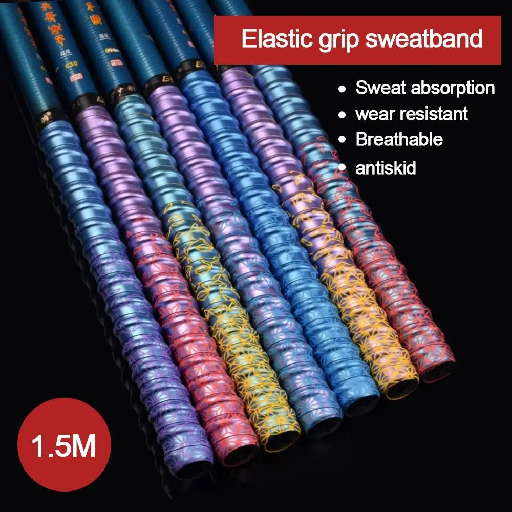 

1PC Gradient Colorful Fishing Rod Sweatband Anti Slip Thickened Racket Grip Tape Tennis Badminton Overgrip Fishing Rod Belt