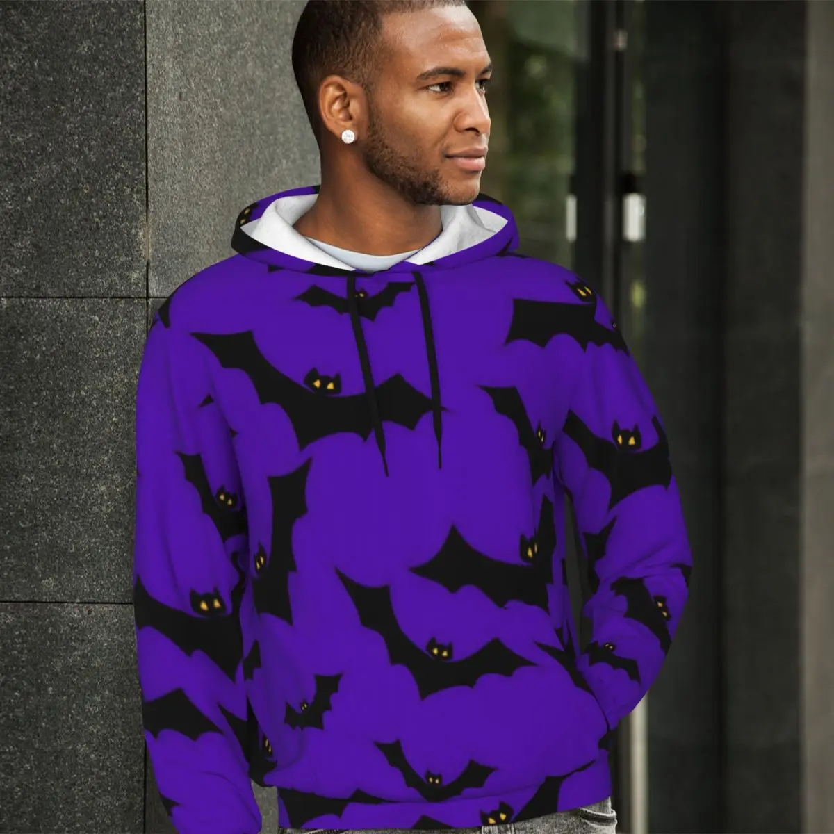 

Halloween Bats Casual Hoodies Men Funny Animal Modern Pullover Hoodie Winter Street Fashion Basic Sweatshirts Oversized Clothing