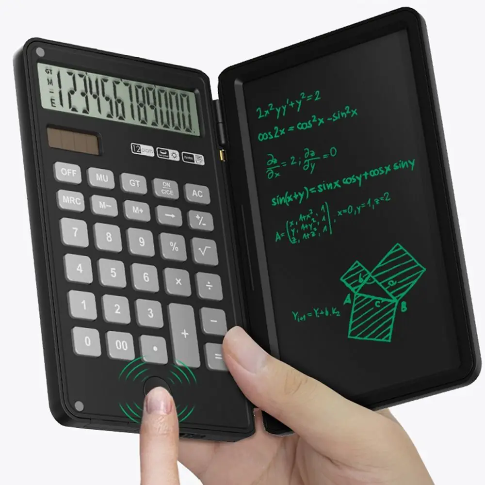 2in1 과학 계산기 접이식 지울 수 있는 사무용 LCD 드로잉 패드 12자리 디스플레이와 스타일러스 펜 디지털 필기 태블릿