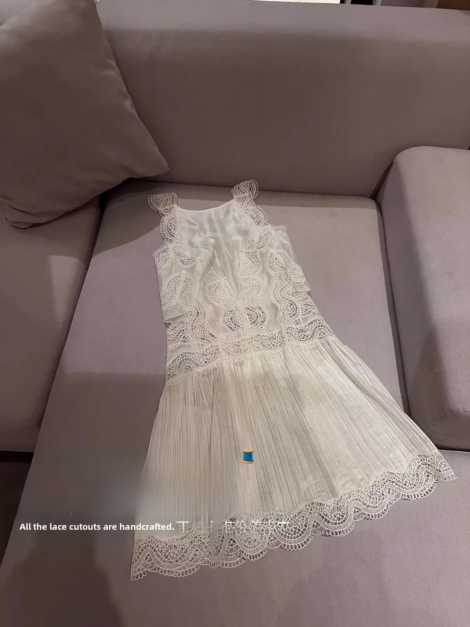 Handmade Embroidered Hollow out Skirt with Lace Trim Heavy Pressed Pleats Two Colors Similar to Orchid Summer New Arrival
