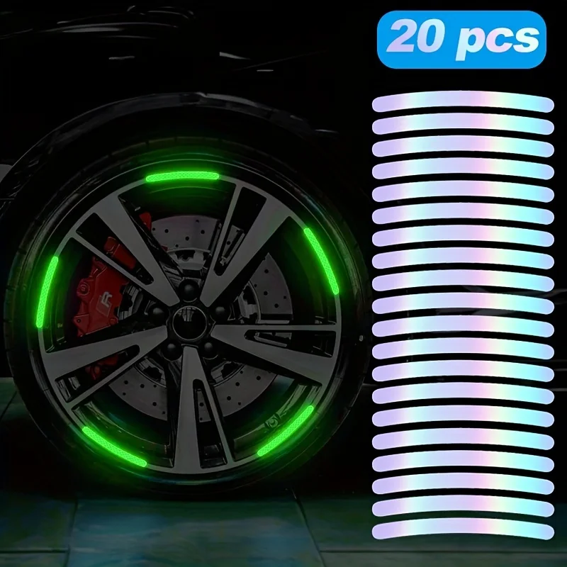 Car Wheel Luminous Stickers 20PCS Reflective Stickers Luminous Fluorescent Color Wheel Decoration Motorcycle Night