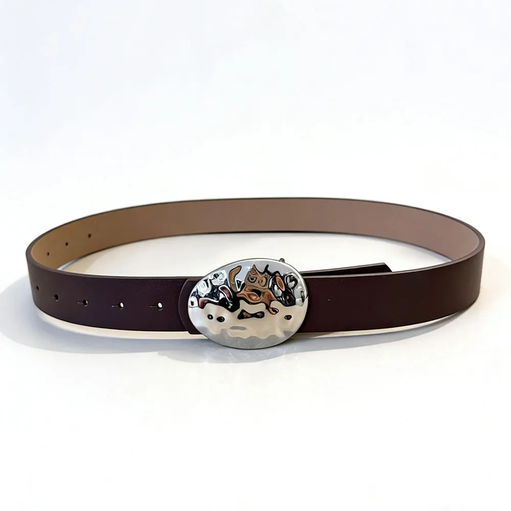 New stylish niche-design minimalist oval leather buckle a sophisticated commuter belt that pairs perfectly with jeans