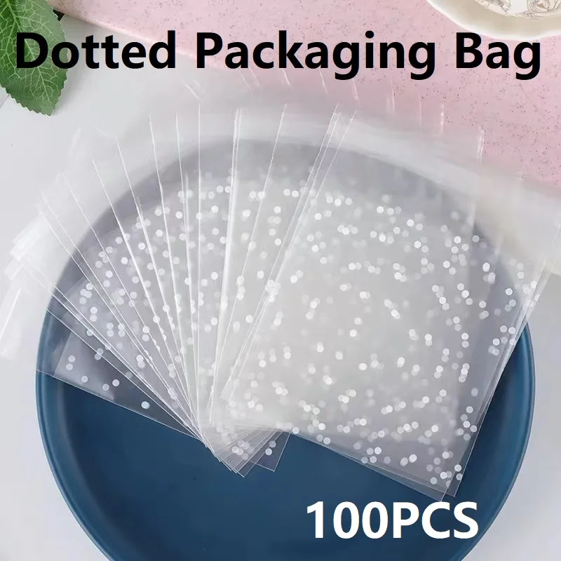 100PCS Transluzente Punkte Kunststoff Cookie Verpackung Taschen Geburtstag Süßigkeiten Transparente Kunststoff Leckereien Tasche für Kekse BZ02