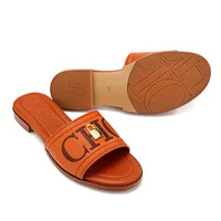 CH Fashion Monogram Print Elegant Design Women's Low Heeled Slippers Solid Color High Quality Metal Lock Simple Single Shoes - Image 4