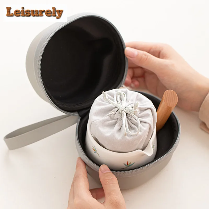 Leisurely Bamboo Ceramic Travel Tea Set Kit 360 Rotation Tea Maker Automatic Tea Set Designer 1 Pot 3 Cups Portable Picnic Bag