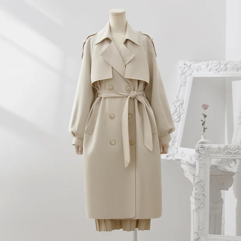 

2023 New Trench Coat For Women Long Sleeve Sashes Solid Color Double Breasted Temperament Female Spring Autumn Windbreaker Femme