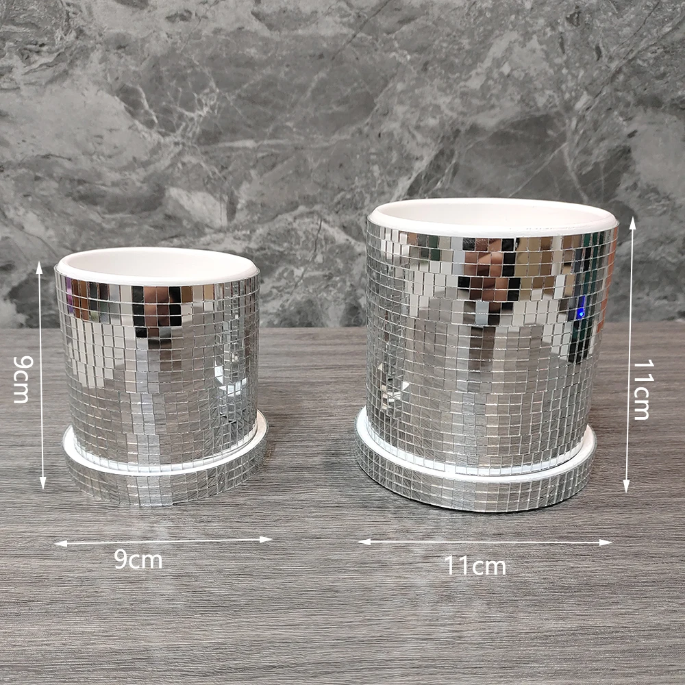 Disco Ball Planter Pot with Drainage Hole Ceramics Mirror Disco Ball Vase Plant Pot Flower Pot Flat Base Mirror Disco Ball Vase 6