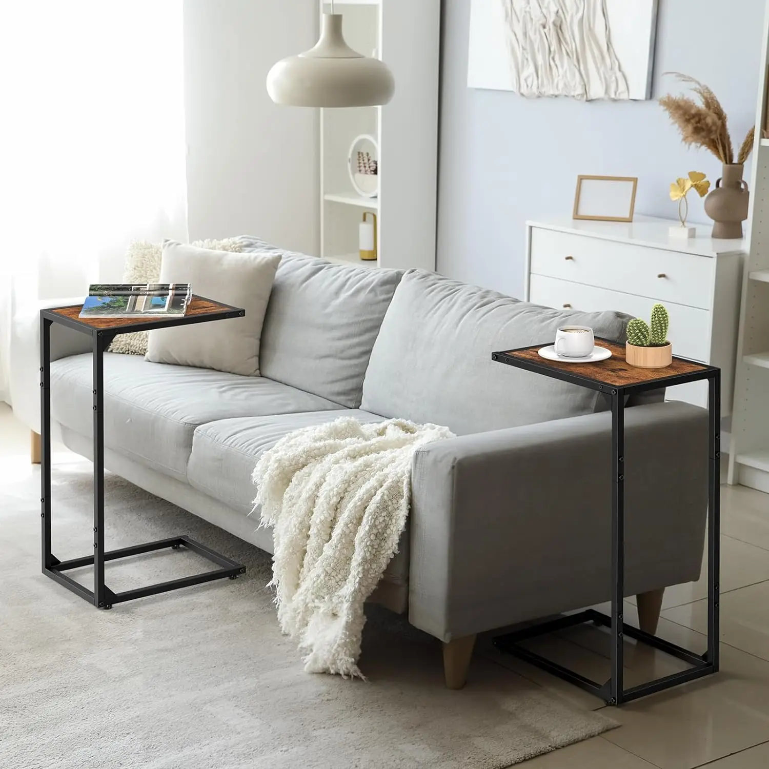 Side Table/C Shaped End Table for Couch & Bed, TV Tray for Eating on Couch, Small End Tables Small Spaces, Easy Assembly