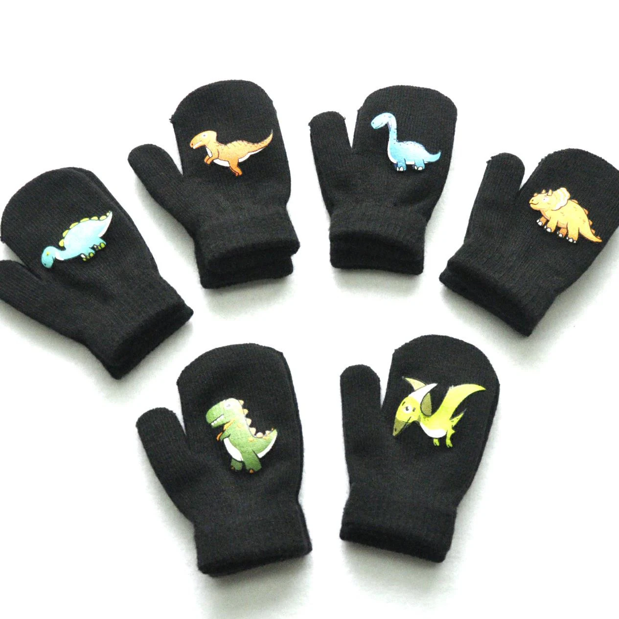 1-3Y Children Winter Thicken Plush Warm Gloves Boy Girl Kid Dinosaur Solid Knitted Mittens Outdoor Cycling Skiing Gloves