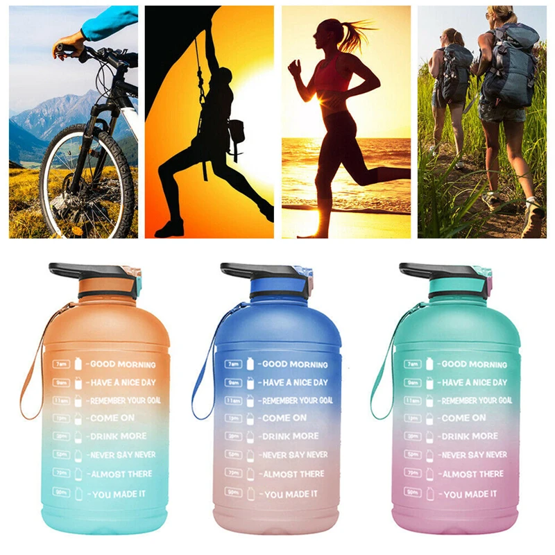 Voilamart 3.78L Gallon Sport Water Bottle with Time Marker and Straw Portable Gym Clear Plastic Drinking Bottles Sports Cup