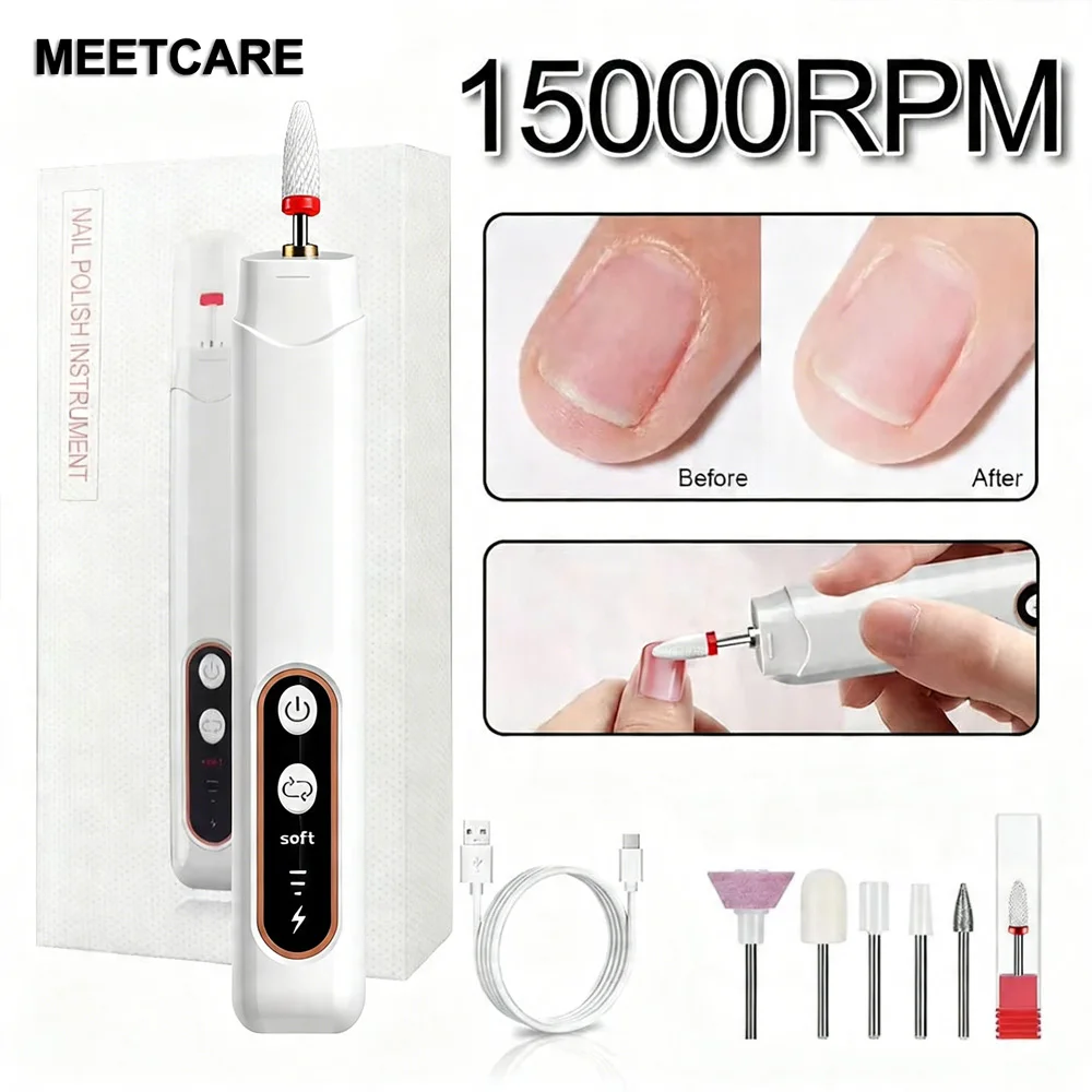 6in1 무선 네일 드릴 머신 15000RPM 라이트 내장 매니큐어 페디큐어 밀링 ..