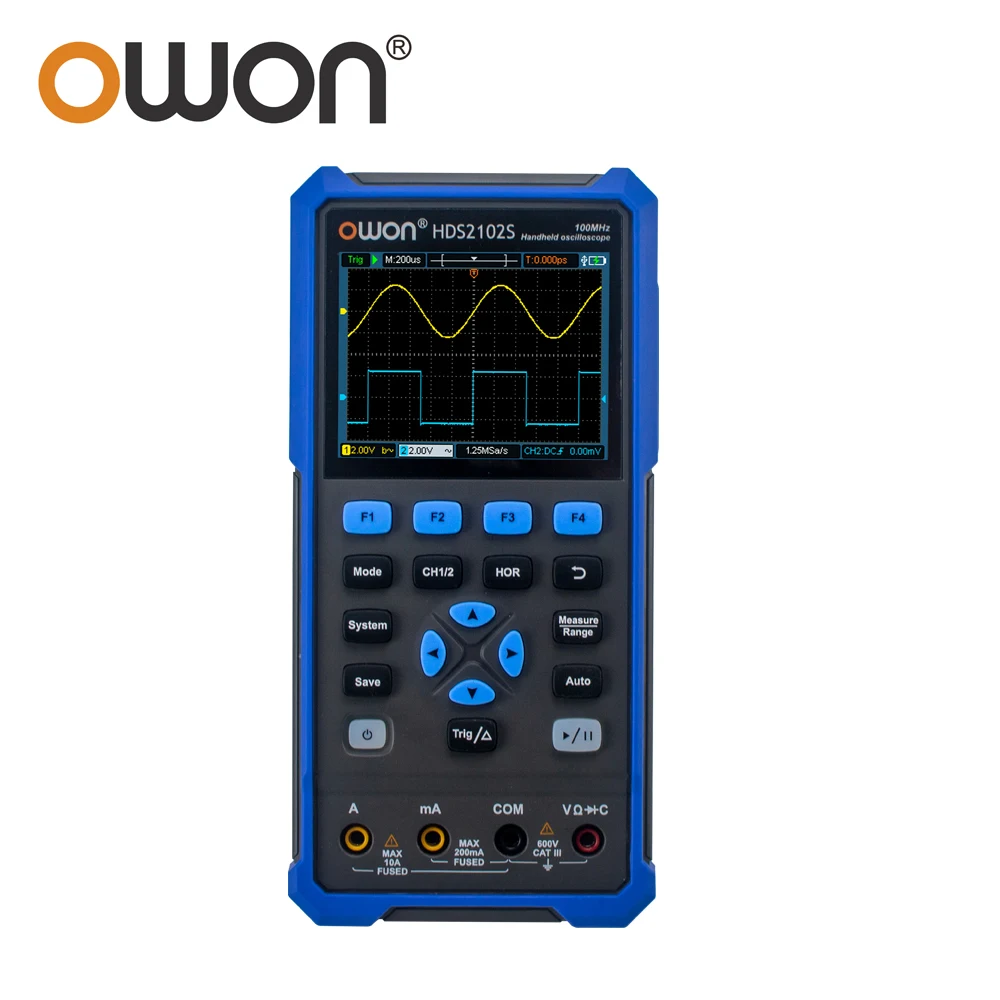 Digital Multimeter Digital Oscilloscope Signal Generator OWON HDS2102S 2CH Handheld Oscilloscope Multimeter Waveform Generator 100MHz 500MS/s Signal Generator 3.5inch USB True RMS Test