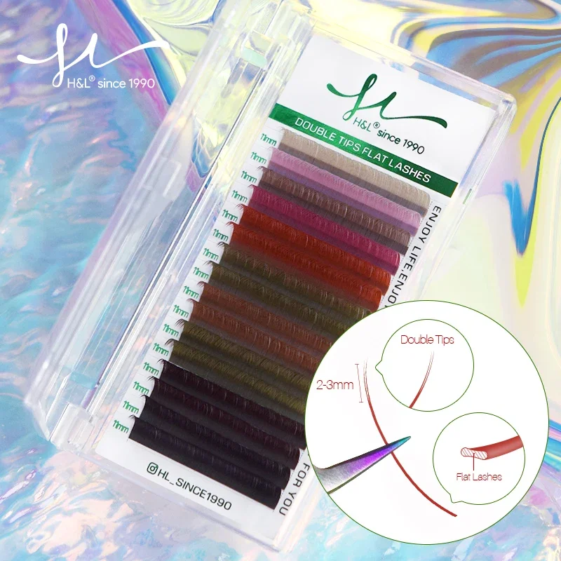 

H & L с 1990 года, инструменты для макияжа, цветные ресницы, Двойные наконечники, плоские ресницы, более длительное время склеивания, подходит для косплея и т. д.