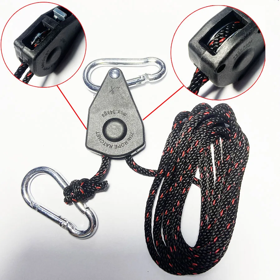 2/3/5M 1/8 Ratchet 4mm Rope buckle Awning Wind Rope Tent Fastener Fixed Buckle Pulley Hangers